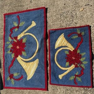 Frontgate Festive Horn and Poinsettia Accent Rugs